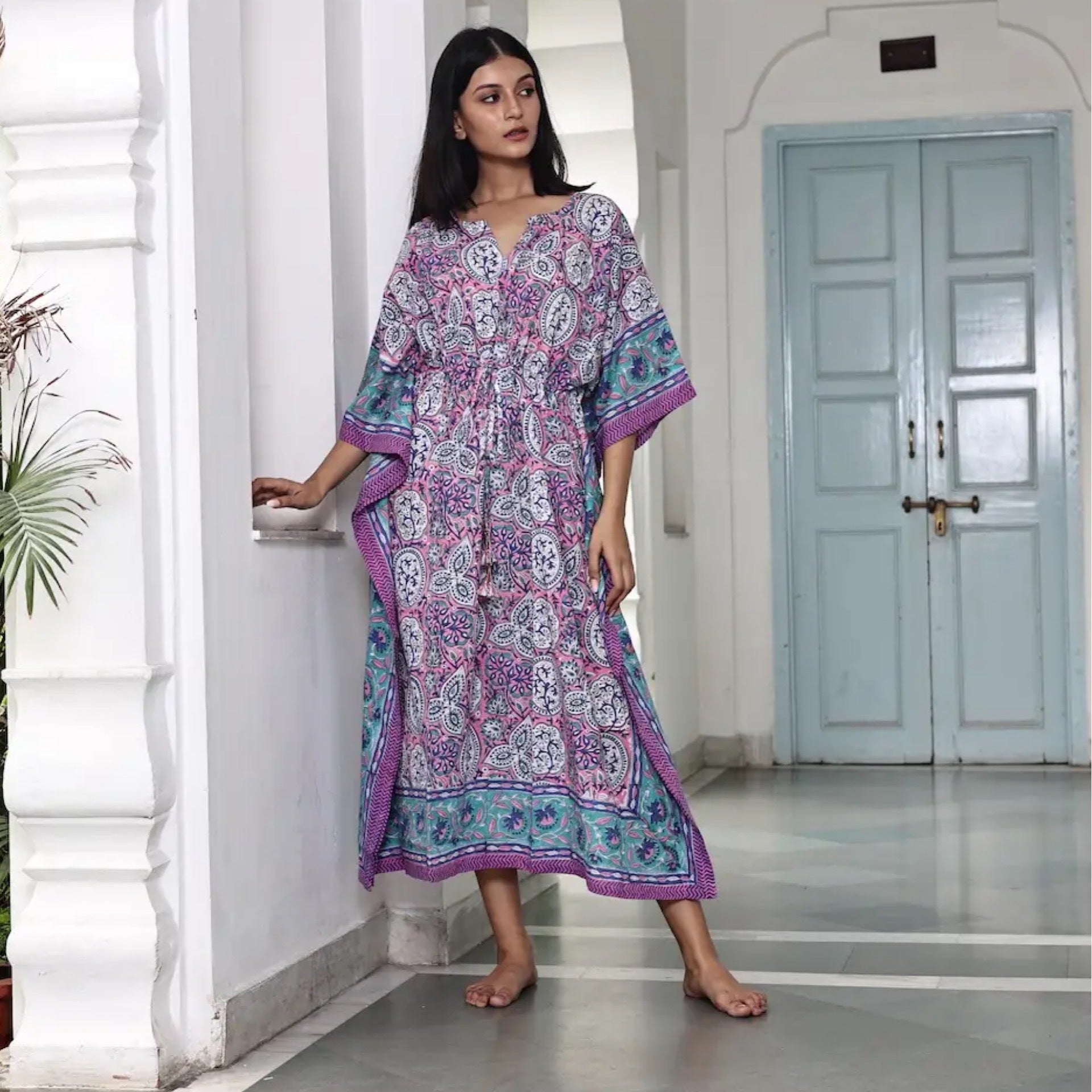 Cotton kaftan maxi dress best sale